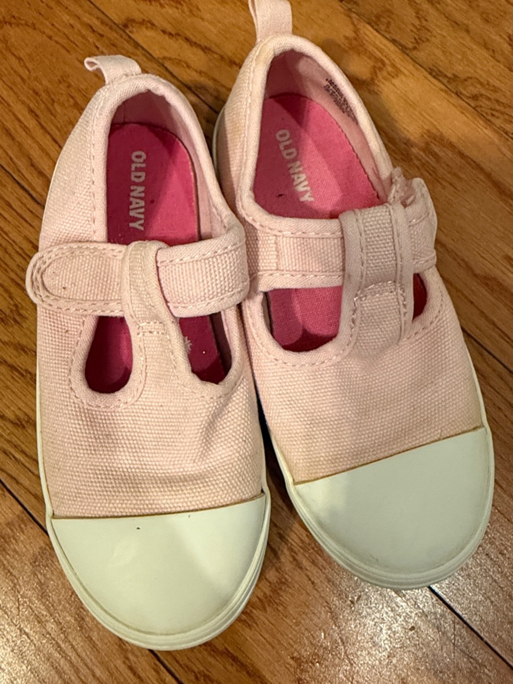 Old Navy Light Pink Canvas T-Strap Sneakers with White Toe Cap